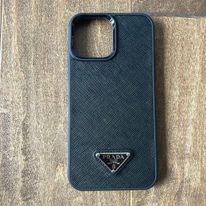 NWT Prada iPhone13 Pro Max cover case Saffiano Leather black Triangle